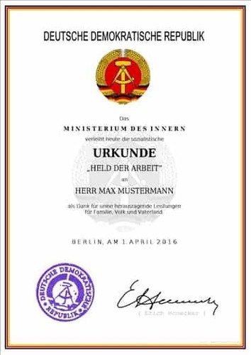 Ddr urkunde held - urkunde, arbeit"
